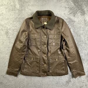 J Crew M Womens Brown Utility Field Jacket Coated Cotton Military Style
